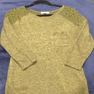 Olive green sweater with long back